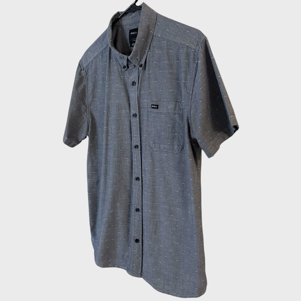 RVCA That'll Do Dobby Short-Sleeve Button-Down Shirt Gray Men's Large Slim-Fit - Picture 2 of 11